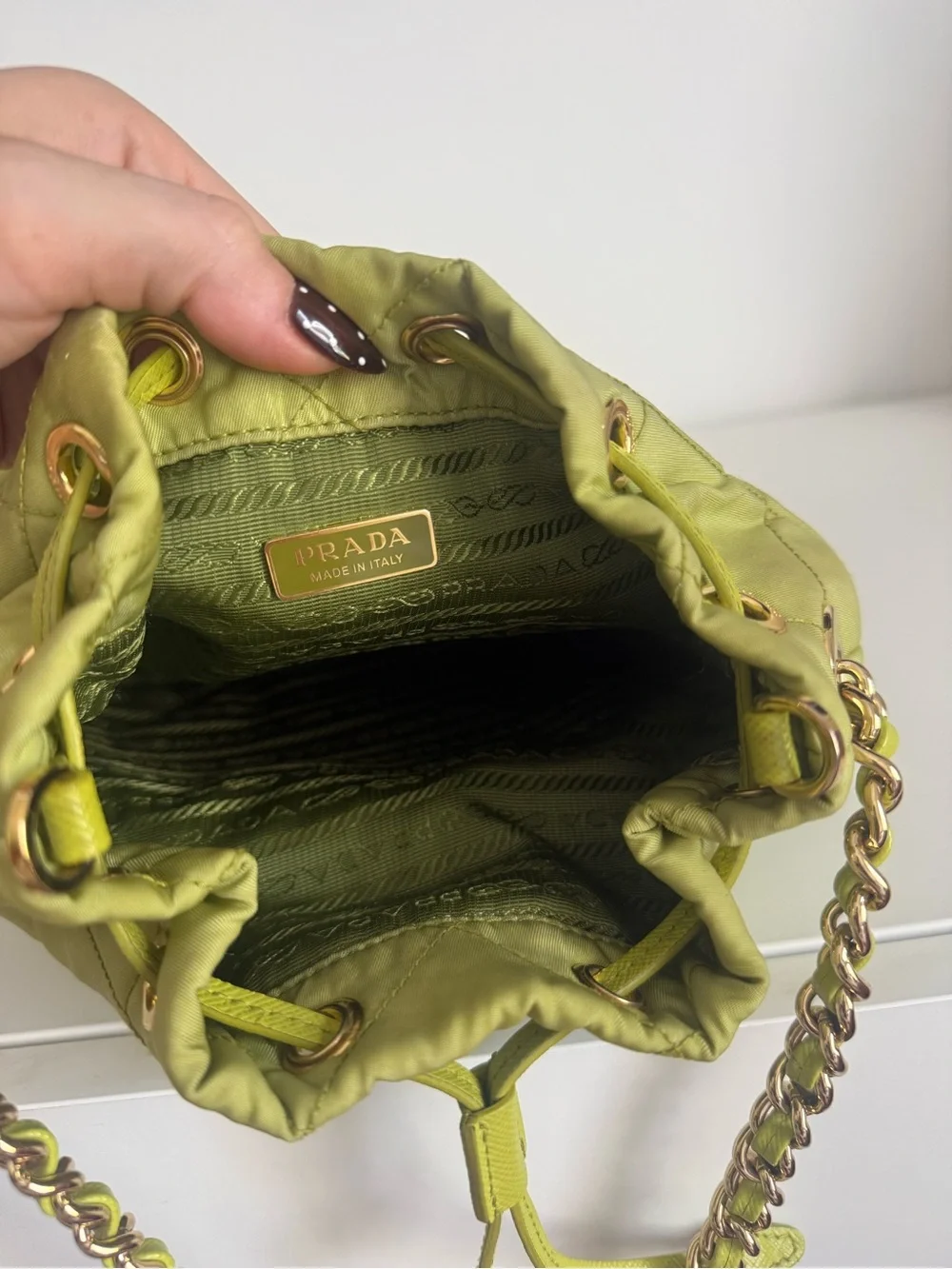 Prada Re-Edition Chaîne Re-Nylon Lime Shoulder Bag